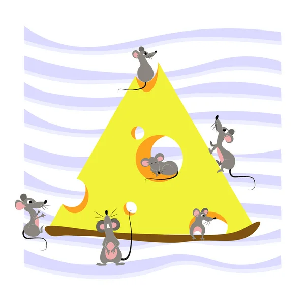 Leuke Muizen Kaasgaten Cartoon Schattige Rat Symbool Van 2020 Vrolijke — Stockvector