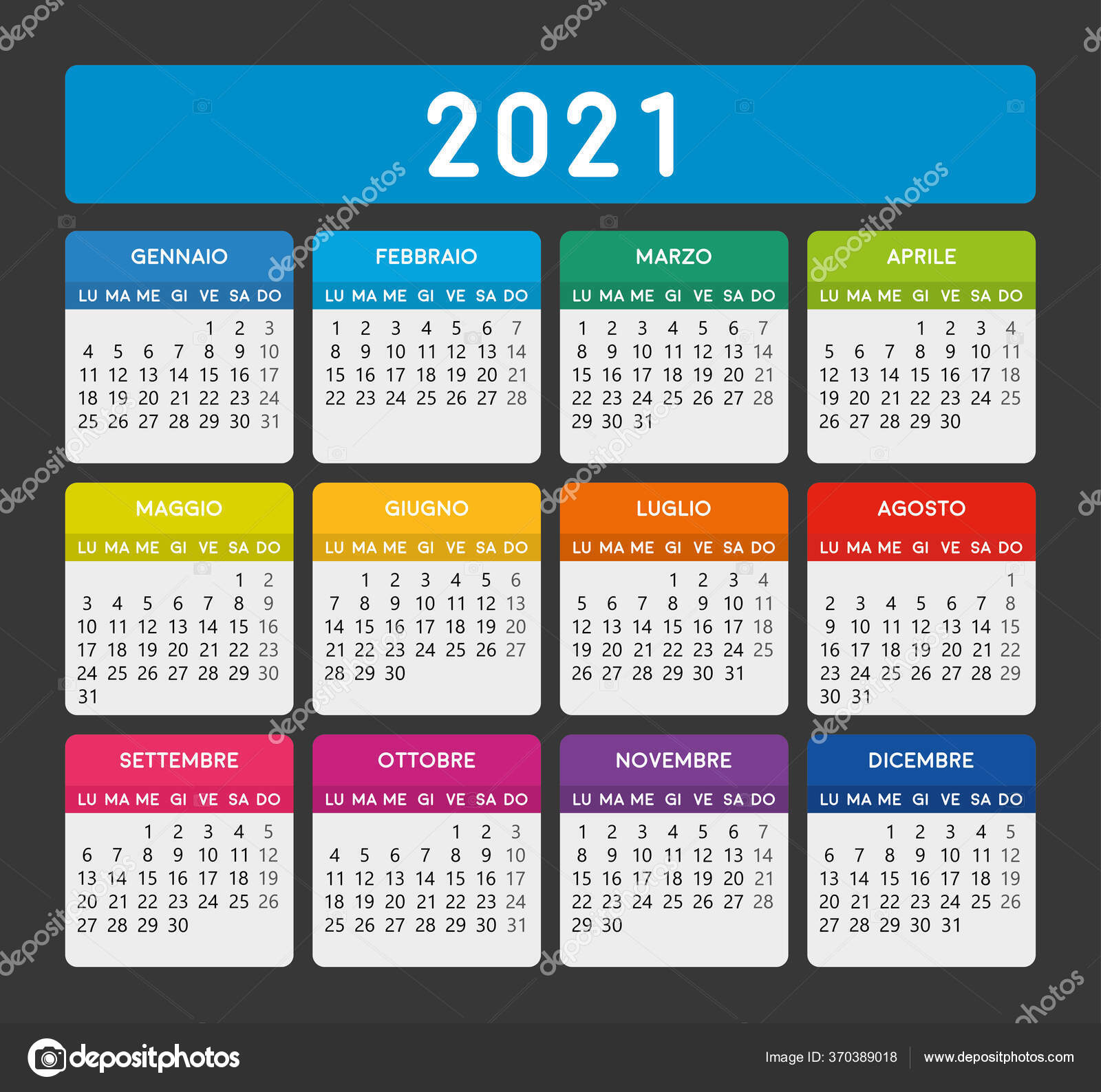 Italian Calendar 2021 Italian Desk Calendar 2021 Year Stock Vector