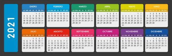 Hiszpański Kalendarz 2021 Poziomy Hiszpański Szablon Kalendarza — Wektor stockowy