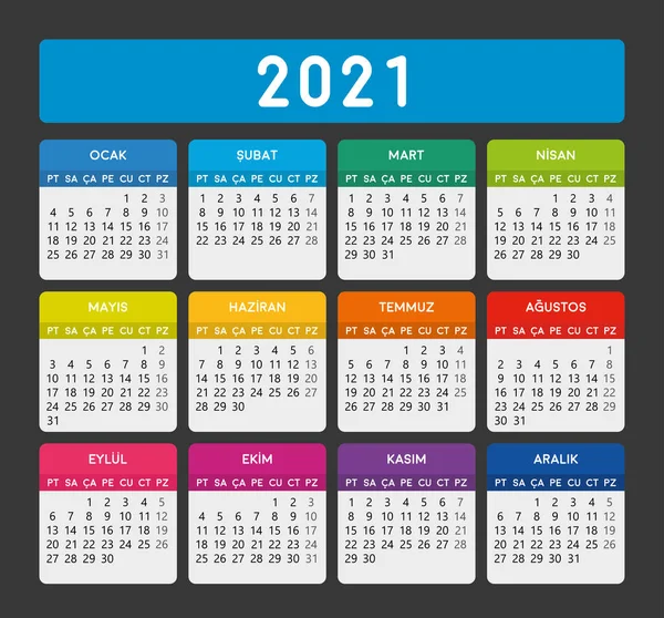 Туркінський Календар 2021 Року Календар Туркінському Столі 2021 Року — стоковий вектор