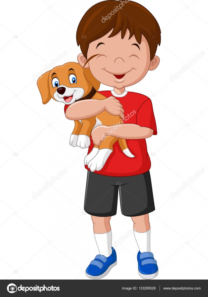Cartoon boy holding his puppy Stock Vector Image by ©tigatelu #133295526