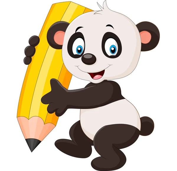 Lindo panda dibujos animados sosteniendo lápiz — Archivo Imágenes Vectoriales