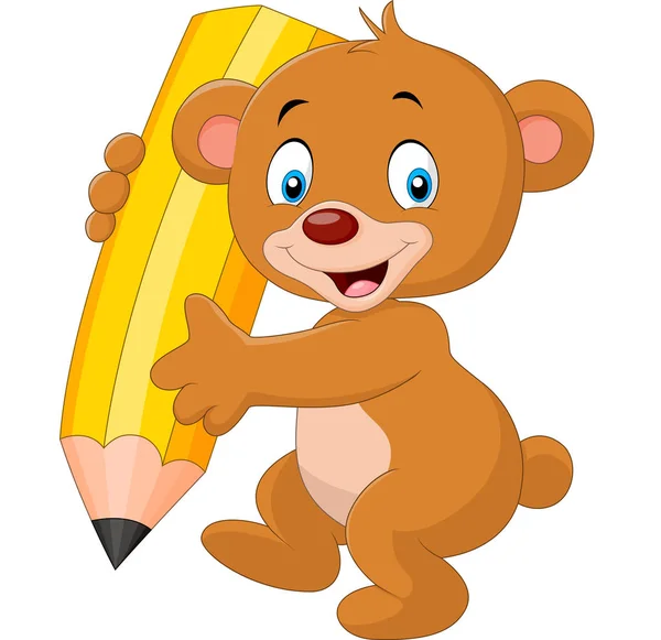 Cute bear cartoon holding pencil — Stock Vector