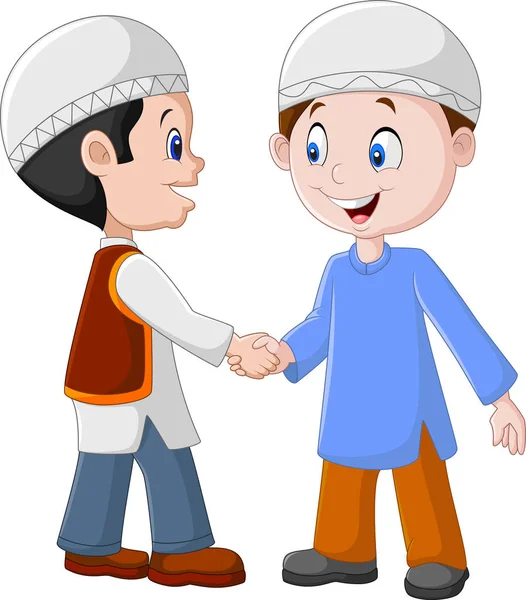 Cartoon Muslim Boys třesoucí se ruce — Stockový vektor