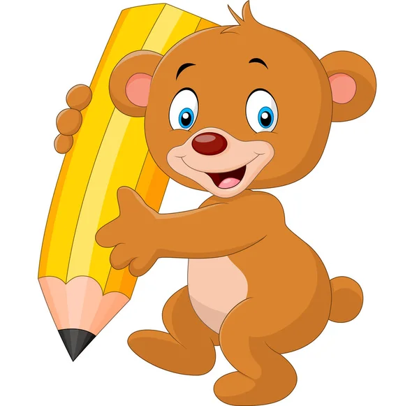 Roztomilý medvídek kreslený držení tužky — Stockový vektor