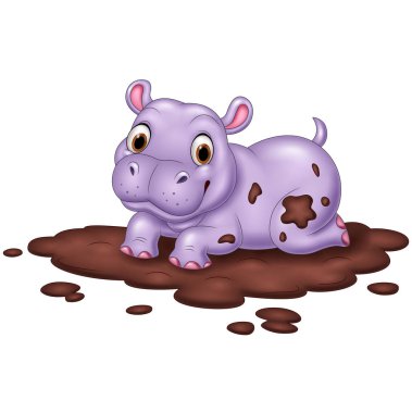 Cute hippo in the mud clipart
