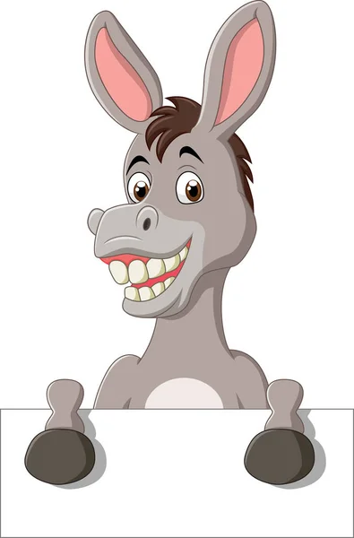 Dibujos animados burro divertido sosteniendo signo en blanco — Vector de stock