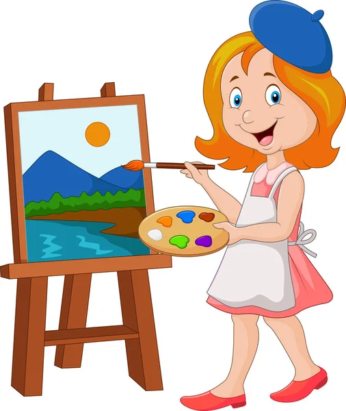 Little girl painting on a canvas — Stock Vector