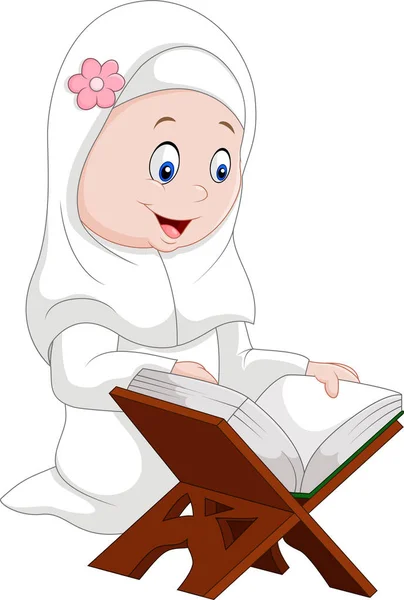 Cartoon girl reading Quran — Stock Vector