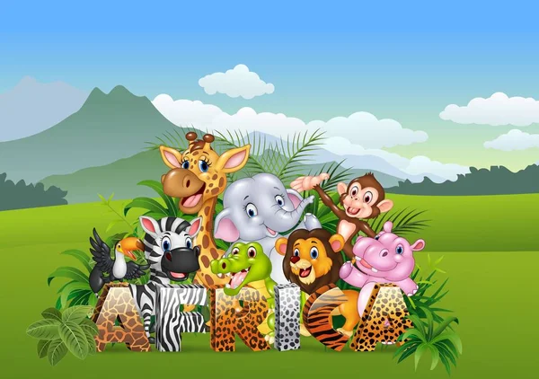 Dibujos animados animal salvaje en la selva — Vector de stock