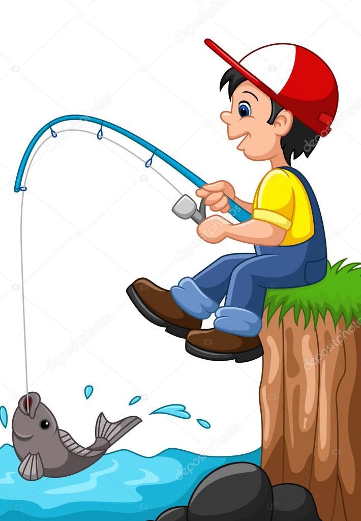 Download Little boy fishing — Stock Vector © tigatelu #134208480