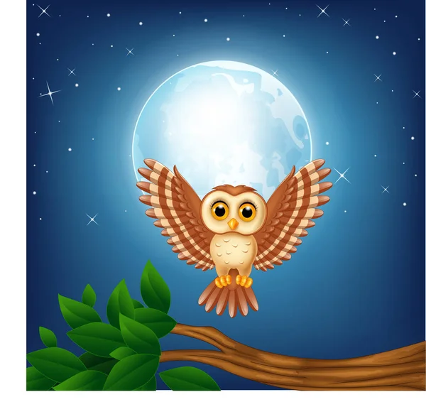 Cartoon owl flying in the night — Stock Vector