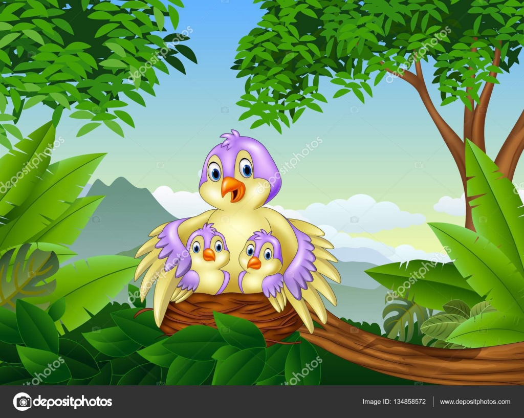 tigatelu 134858572 द्वारा माँ पक्षी अपने दो