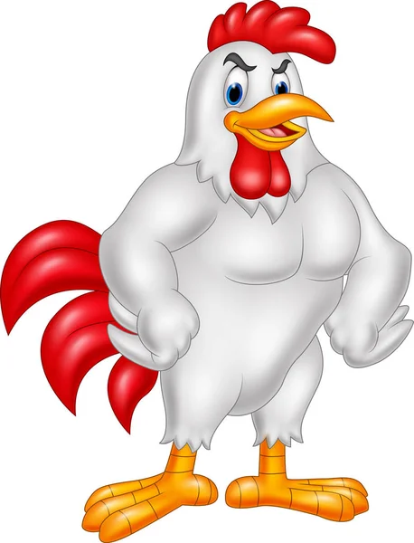 白い背景に隔離された漫画の雄鶏 — ストックベクタ