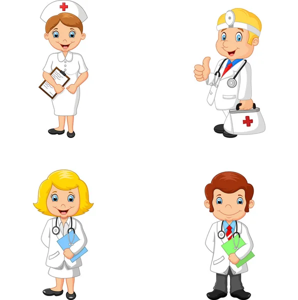 Médicos y enfermeras de dibujos animados — Vector de stock