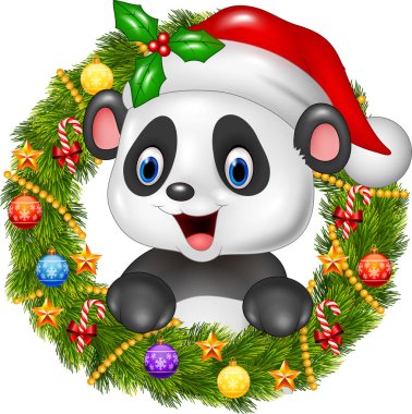 Mutlu ayı panda ile Noel çelenk