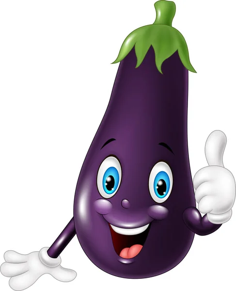 Cartoon aubergine geven duim omhoog — Stockvector