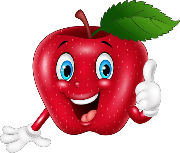 Γελοιογραφία κόκκινο μήλο δίνοντας τους αντίχειρες — Διανυσματικό Αρχείο
