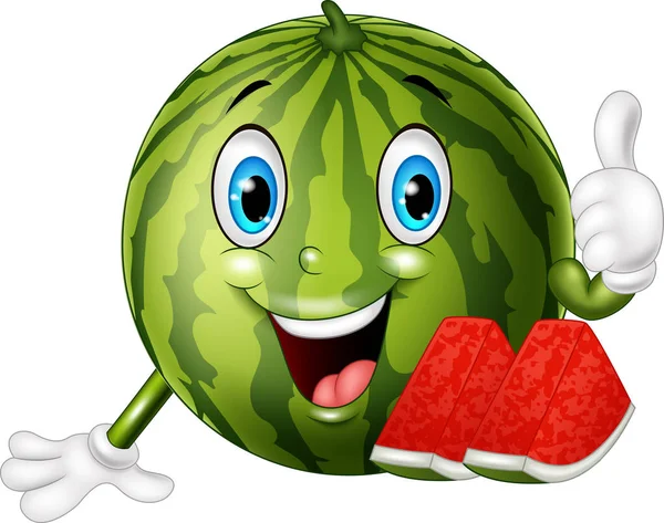 Cartoon watermelon giving thumbs up — Stock Vector