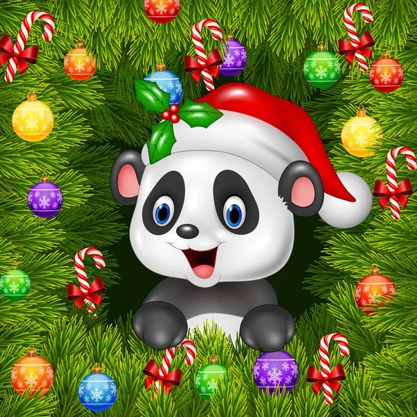 Christmas background with happy panda bear — Stock Vector