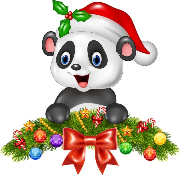 Fondo de Navidad con oso panda feliz — Vector de stock