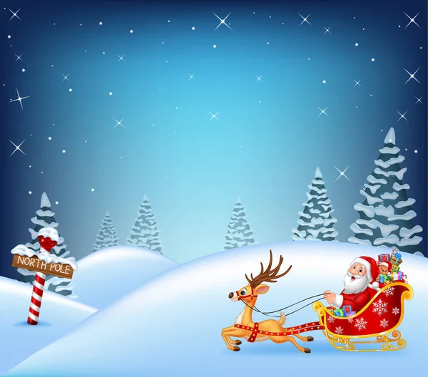 Cartoon Christmas deer running in winter time — Stock Vector