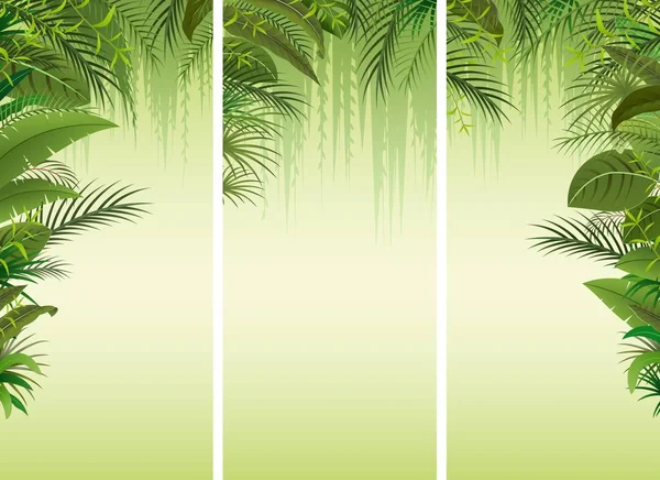 Set di tre sfondo foresta tropicale — Vettoriale Stock