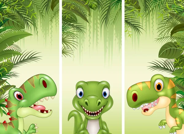 Conjunto de tres dinosaurios de dibujos animados — Vector de stock