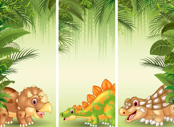 Conjunto de tres dinosaurios de dibujos animados — Vector de stock