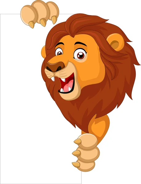 Dessin animé lion tenant signe vierge — Image vectorielle