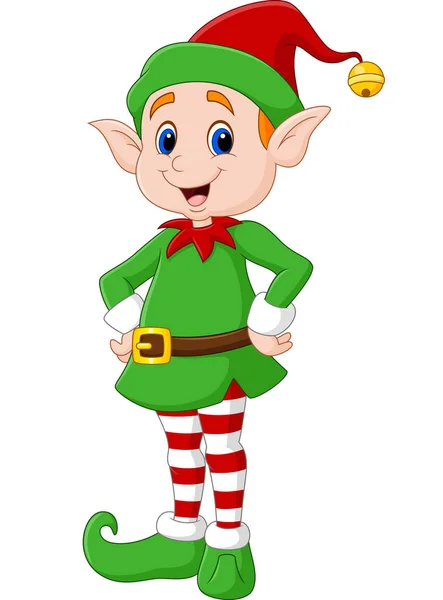 Cute green elf posing. isolated on white background — Stock Vector