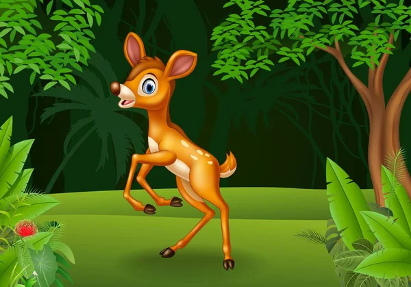 Cartoon baby deer in the jungle — Stock Vector