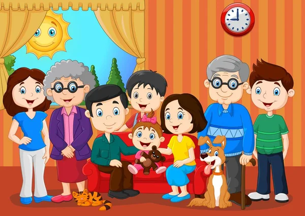 Big family with grandparents — Stock Vector