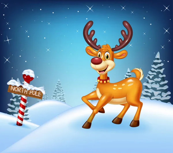 幸せな鹿と漫画のクリスマスの背景 — ストックベクタ