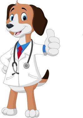 Veteriner'ın giyinen bir başparmak pp veren karikatür köpek