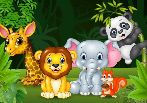 Cartoon wild animal in the jungle — Stock Vector