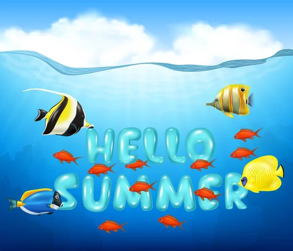 Fond d'été avec des poissons tropicaux — Image vectorielle