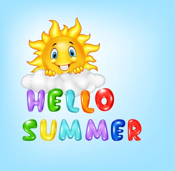 Fundo de verão com desenhos animados sol feliz — Vetor de Stock