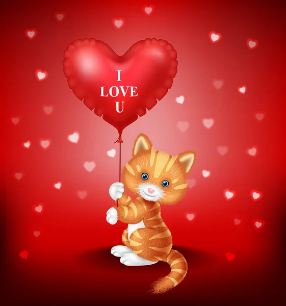 Cartoon cucciolo tenendo palloncino cuore rosso — Vettoriale Stock