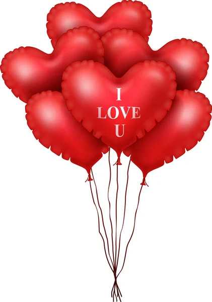 Red heart balloons isolated on white background — Stock Vector