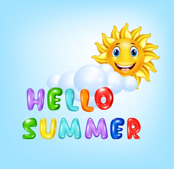 Fundo de verão com desenhos animados sol feliz — Vetor de Stock