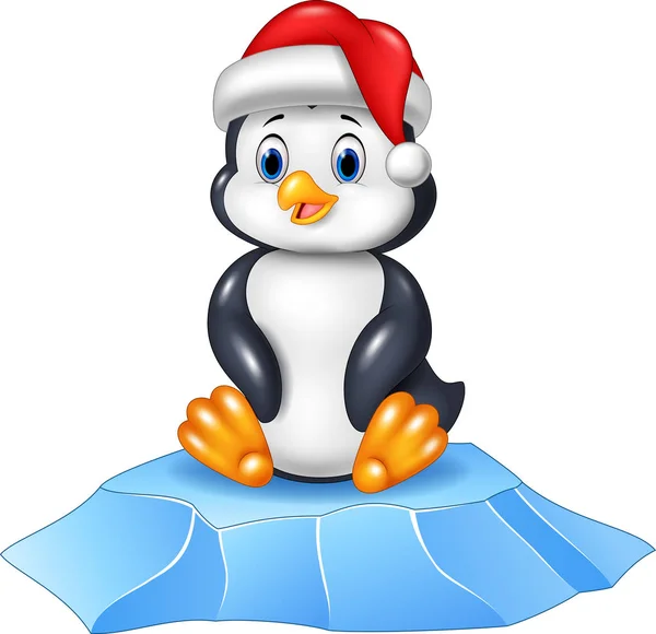 Cute baby penguin sitting on ice floe — Stock Vector