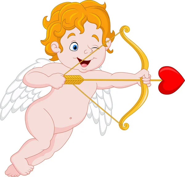 Divertido pequeño Cupido apuntando a alguien — Vector de stock