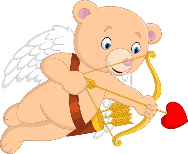 Funny little bear cupid aiming at someone — Stock Vector
