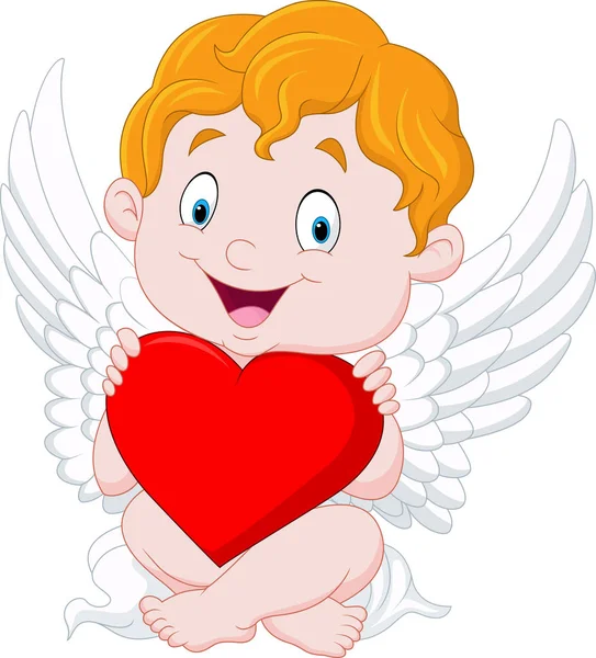 Funny little cupid holding heart — Stock Vector