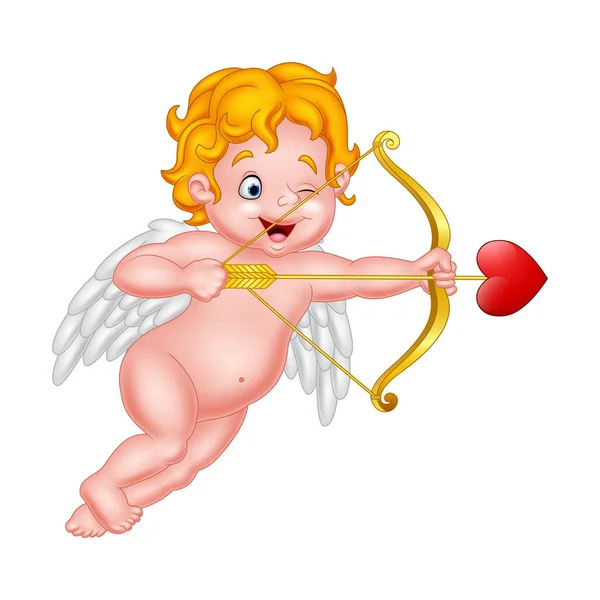 Divertido pequeño Cupido apuntando a alguien — Vector de stock