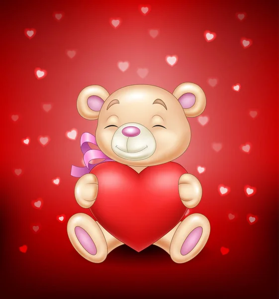 Χαριτωμένο αρκουδάκι κρατώντας κόκκινη καρδιά — Διανυσματικό Αρχείο