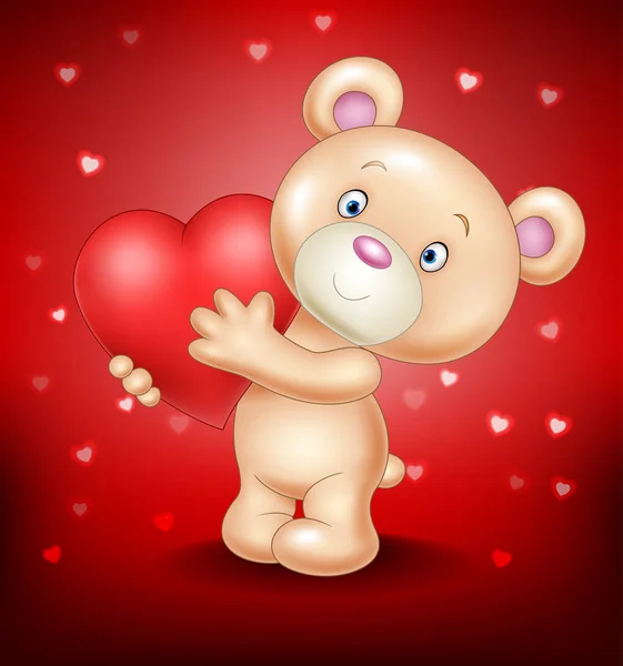 Beruang lucu memegang hati merah - Stok Vektor
