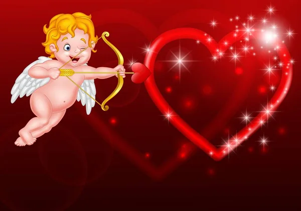 Lindo pequeño Cupido apuntando a alguien — Vector de stock