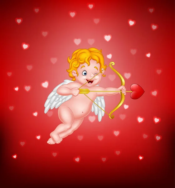 Cute little cupid aiming at someone — Stock Vector